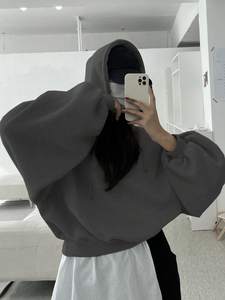 เสื้อฮู้ดครอปผู้หญิง ผ้าคอตตอนผสม ทรงสปอร์ต มีเชือกผูก เหมาะสำหรับออกกำลังกาย สไตล์สตรีท ความยาวสั้น มีซับใน - Product Image 4