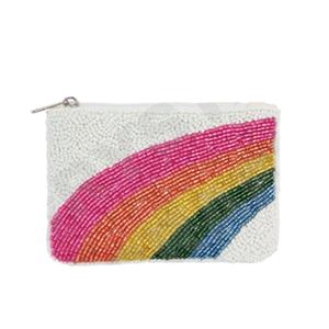 Pochette à monnaie en perles de rocaille blanche arc-en-ciel beau portefeuille porte-monnaie perlé personnalisé pour les femmes pochette à monnaie à la mode avec - Product Image 1
