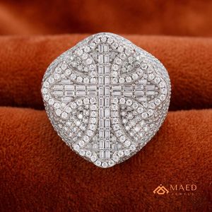 <b>Mens</b> Moissanite Cross Signet <b>Ring</b> Iced Out Hip Hop Engagement Statement <b>Ring</b> Baguette Round Cut Gold Plated <b>Silver</b> Luxury Gift - Product Image 4