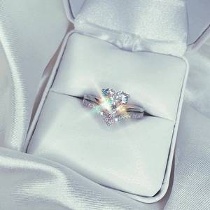 Sparkly Moissanite 2CT Heart Cut Diamond V Shape Dual Band <b>Ring</b> <b>Set</b> Original 925 <b>Silver</b> Fine Gift Jewelry For Birthdays party - Product Image 4