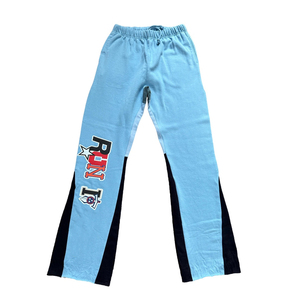 Pantalones de chándal de algodón polar grueso personalizados para hombre, pintados a mano, de pierna ancha, holgados, acampanados, estilo jogger, casuales, con efecto apilado. - Product Image 2