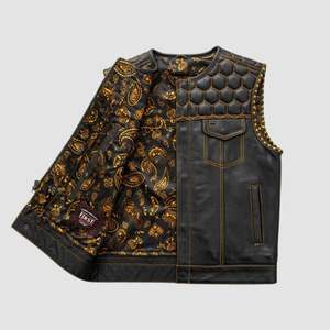 Chaleco de Motocicleta de Cuero con Diseño Paisley Dorado Acolchado Honey Grill de Mens Hunt Club - Product Image 2