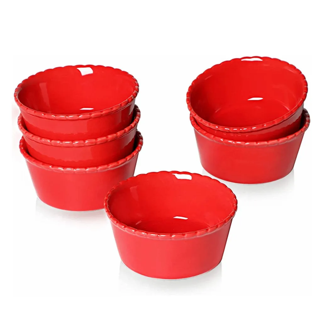 Ramequin เตาอบในครัวสีแดงนำกลับมาใช้ใหม่ได้4ออนซ์,จานสีครีมบรูลีขนาดเล็กถ้วยอบขนมเซรามิกเครื่องเคลือบชาม Ramekins
