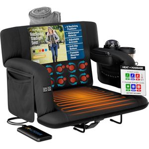 Premium Foldable Heated Massage <b>Reclining</b> Stadium <b>Seat</b> with Back Support for Camping and Beach - Product Image 1