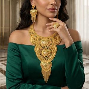 Wholesale 14K 18K 24K Micron Gold Plated Dubai Style Heavy <b>Bridal</b> Long Jewelry Set Traditional Jewelry Set Brass Fashion Jewelry - Product Image 2