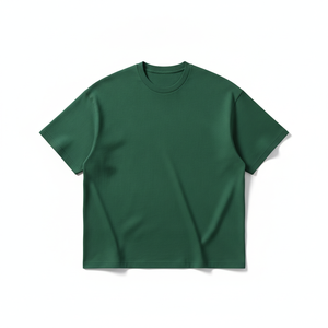 Camiseta de algodón verde de corte holgado para hombre, manga corta, cuello redondo, estilo casual, anti-bolitas, 180g, logo frontal - Product Image 1