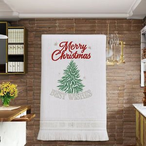 Serviette de toilette en lin pour invités, serviette de cuisine absorbante en coton et lin, décoration de Noël, meilleurs vœux de Noël - Product Image 4