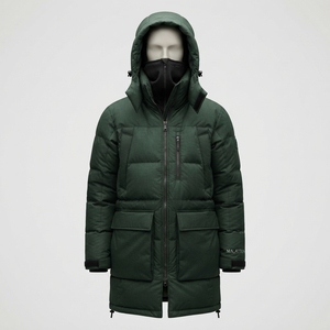 Veste d'hiver matelassée à capuche pour homme, vert foncé, multi-poches, fermeture éclair intégrale, isolée, décontractée, longue, pour l'extérieur - Product Image 1