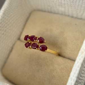 Bague élégante en rubis naturel, bague de fiançailles en argent sterling 925 plaqué or 14 carats, style Art Déco classique pour femme - Product Image 4