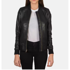 Chaqueta Bomber de Cuero PU Negra para Mujer, Estilo Motero, Cierre de Cremallera, Corte Ajustado, para Otoño, Largo Regular, Color Sólido - Product Image 6