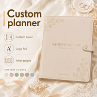 LABON Organiseur de mariage personnalisé en cuir végétalien couleur grès, avec reliure dorée, cadeau de luxe pour mariée, carnet à 6 anneaux