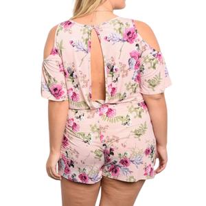 Mono Corto sin Tirantes con Estampado Floral de Talla Grande, Manga Corta, Cintura Ajustable con Lazo, Tejido Transpirable, Elástico y Suave para Mujer - Product Image 3