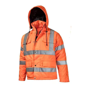 Men's Hi Visibility Reflective Work <b>Jacket</b> and Pants Set Orange Polyester Safety Uniform with <b>Silver</b> Stripes - Product Image 5