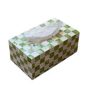 Caja de pañuelos rectangular de alta gama con incrustaciones de nácar y madera hecha a mano para decoración del hogar - Product Image 5