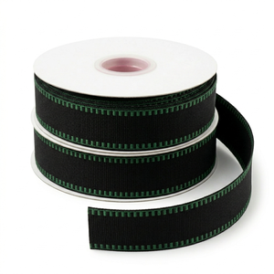 25mm Black Green Pleated Edge Grosgrain Ribbon Wholesale for Bag Handles Gift <b>Boxes</b> Apron Trim Stage Decor <b>Sewing</b> Crafts - Product Image 1