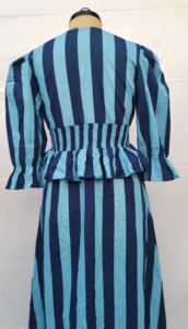 Stylish Women Striped Cotton Peplum <b>Dress</b> Puff Sleeve <b>Ruffle</b> Waist Midi Length Summer Casual Outfit - Product Image 3
