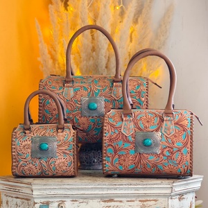 Venus Leathers Were Hot Selling Western Handmade Letter Pattern Floral Genuine Leather Crossbody Tote Zipper Closure Lightweight - Product Image 2