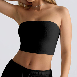 <b>Women's</b> Gray <b>Strapless</b> Knitted Tank <b>Top</b> Solid Color Casual Breathable Short Length Spandex Cotton Blend Fit for Yoga Fitness - Product Image 3