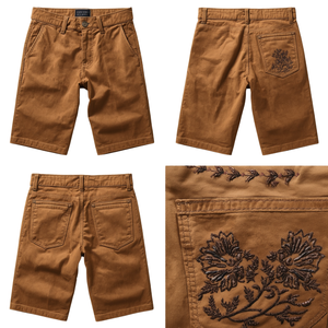 Pantalones Cortos de Gamuza Bordados Estilo Vintage para Hombre, Prenda Inferior Informal de Moda Premium, OEM ODM - Product Image 4