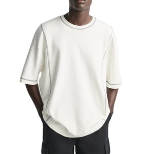 100% algodón para hombre, camiseta de gran tamaño con hombros caídos, camiseta en blanco con cuello simulado extendido, camiseta de talla grande de alta calidad para hombre - Product Image 1