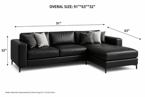 Sofá Seccional de Cuero Genuino Negro de Lujo con Chaise Longue, Diseño Clásico, Sofá de Cuero para Sala de Estar de Hotel, Muebles para Sala de Estar - Product Image 2
