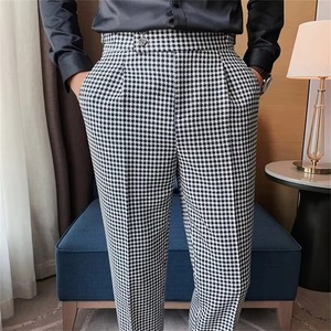Pantalon de Costume Formel Mi-Long pour Homme Britannique, Motif Pied-de-Poule, Tissu Peigné, Idéal pour le Bureau, les Événements Sociaux, les Mariages et les Tenues Décontractées - Product Image 4