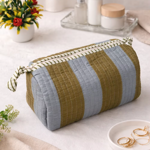 Modern Stripe Green Printed Eco-Friendly Cotton Zipper Lightweight Durable Large Capacity Multi-Purpose Cosmetic <b>Case</b> - Product Image 1