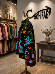 Handmade Black <b>Velvet</b> Woven Winter Sujani <b>Jacket</b> <b>Women</b> Deer Floral Embroidery Boho Ethnic Boutique Outerwear Wholesale - Product Image 3