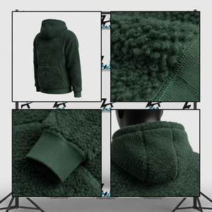 Sweat-shirt à capuche vert pour homme, en polaire imperméable et écologique, 400g, coupe classique, couleur unie, vêtement d'hiver décontracté, avec poche - Product Image 4