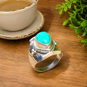 Natural Tibetan Turquoise 925 Sterling Silver <b>Statement</b> <b>Ring</b> Handmade Boho Vintage <b>Statement</b> Women Jewelry Gift Christmas Gift - Product Image 1
