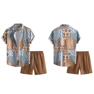2026 Premium Quality Custom Shirt Shorts Summer Set 2 Pieces <b>V</b>-neck Casual Beach Summer Set Breathable 100% Cotton Anti-Static - Product Image 1