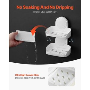 Jabonera con ventosa de doble capa con bandeja de drenaje Accesorio de ducha conveniente - Product Image 4