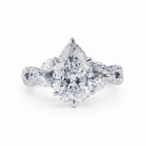 Anillo de Compromiso de Oro Blanco de 14K para Mujer, Corte Pera con Piedras Laterales, Diamante Cultivado en Laboratorio, Certificado IGI, Claridad F VS1, para Uso Diario - Product Image 1