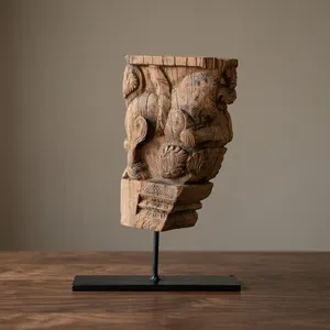 Support en bois sculpté artisanal vintage monté sur un support en fer, décoration de table pour entrée, buffet, console, table basse - Product Image 5