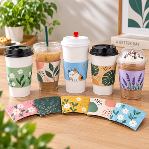 ปลอกหุ้มแก้วกาแฟแบบใช้แล้วทิ้ง ลายดอกไม้ ย่อยสลายได้ เป็นมิตรกับสิ่งแวดล้อม ทำจากกระดาษลูกฟูก - Product Image 1