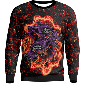 Sweat-shirt à col rond imprimé flamme de loup violet pour homme, pull décontracté, coupe régulière, tricoté en polyester, vêtement d'automne - Product Image 1