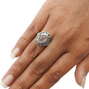 925 Sterling Silver Boho Handmade <b>Ring</b> Natural Oval Cut Rose <b>Quartz</b> Gemstone Jewelry Perfect Gift For Her Birthday & Anniversary - Product Image 2