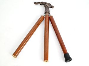 Canne de marche pliable réglable en bois avec poignée en métal, sculptée à la main, style vintage, pour personnes âgées, randonnée, voyage, usage domestique - Product Image 3