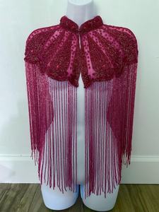Cape de luxe artisanale à franges perlées et sequins, en tissu 100% coton, aux meilleurs prix d'Inde - Product Image 2
