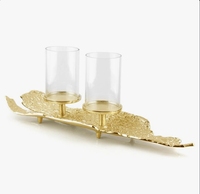 Ensemble de plateaux porte-bougies en métal doré texturé, faits à la main, écologiques, avec centre de table cylindrique en verre pour table à manger - Vente en gros