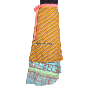 Beach <b>Wrap</b> Around Skirts <b>UK</b> Women Wear Vintage Silk Sari Long Length <b>Wrap</b> Around Skirt 2 Layer Reversible Magic 38" Sarong Pareo - Product Image 5