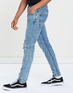 Jean slim homme sur mesure, taille mi-haute, imperméable, 100 % coton denim, coupe droite, blanc délavé, grandes tailles - Product Image 3