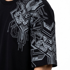 Camiseta Personalizada para Hombre, 100% Algodón, Corte Holgado, Manga Corta, Cuello Redondo, Estilo Urbano, Estampado Geométrico, Hombros Caídos, Talla Grande - Product Image 5