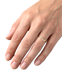 Manufacturing Baguette & Round Lab Grown Diamond 14K Solid Gold V Shape Ring Curved Chevron <b>Wedding</b> Band Unique Minimalist Ring - Product Image 6