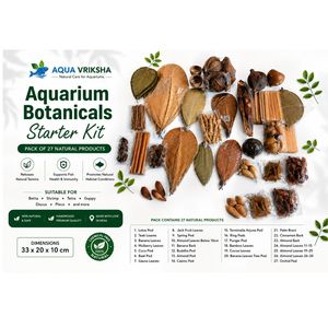 AQUA VRIKSHA Aquarium Botanicals Starter <b>Kit</b> Pack of 27 Natural Dried Leaves Pods & Bark in Box & Bags for Tetra Fish - Product Image 4
