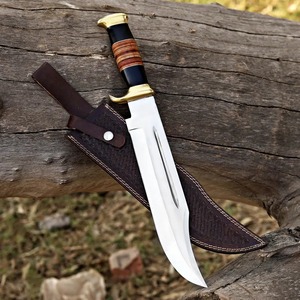 Couteau de chasse et de camping DIY à lame fixe droite en acier au carbone, pointe tombante, avec étui en cuir, fait main, pour activités de plein air - Product Image 1