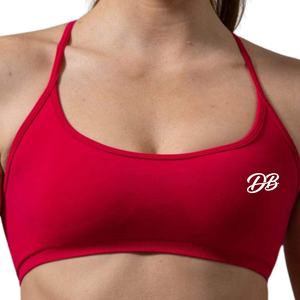 Soutien-gorge de sport rouge personnalisé pour femme avec logo, col rond, fines bretelles, sans couture, haut court d'entraînement, ensemble de fitness et de gym, vêtements de sport en gros - Product Image 5