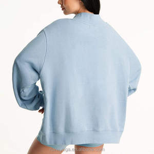Light Blue Mock Neck <b>Sweatshirt</b> with Small <b>White</b> Circle Chest Design Long Sleeves Banded Cuffs and Hem Private Label Apparel - Product Image 3