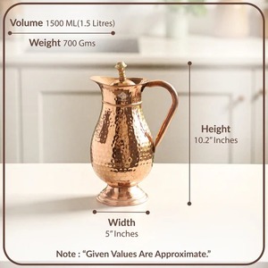 Jarra de Cobre con Diseño Martillado y Tapa Redonda, Perfecta para Uso Diario e Hidratación Personal, Hecha a Mano en India - Product Image 3