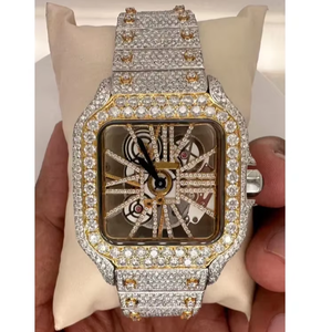 Reloj Esqueleto Iced Out Bicolor Oro y Plata Cuadrado Mecánico de Lujo Hip Hop para Hombre Joyería Premium Reloj de Pulsera - Product Image 1